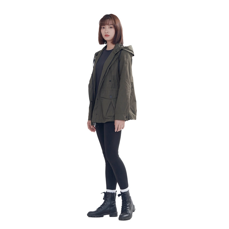 Spring and Autumn Women's Windproof Army Green Windbreaker Coat