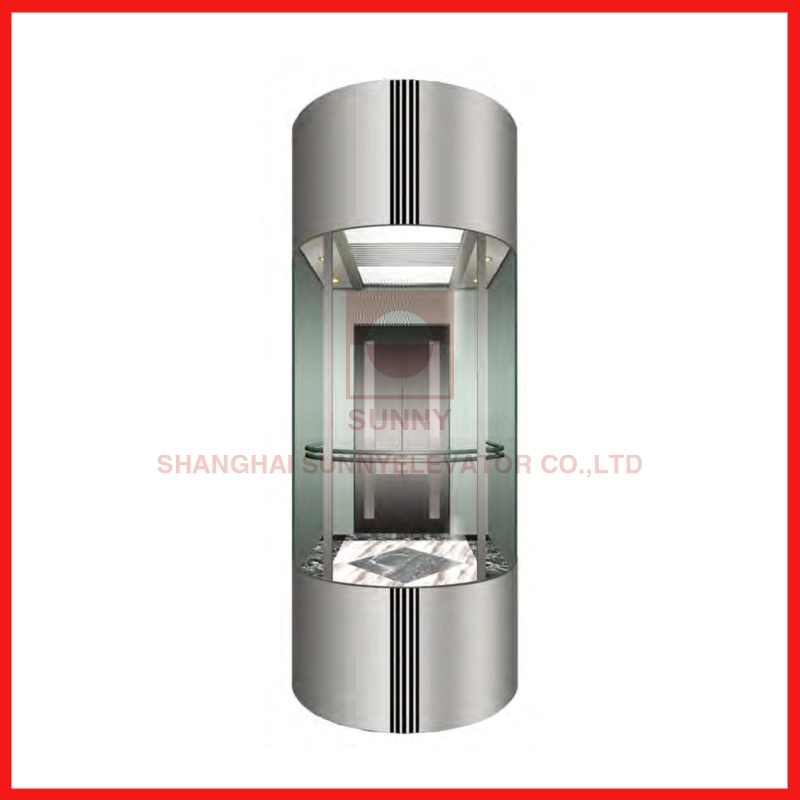 Panoramic Elevator Cabin with Stair-Step Round Steel Plate Baked Enamel