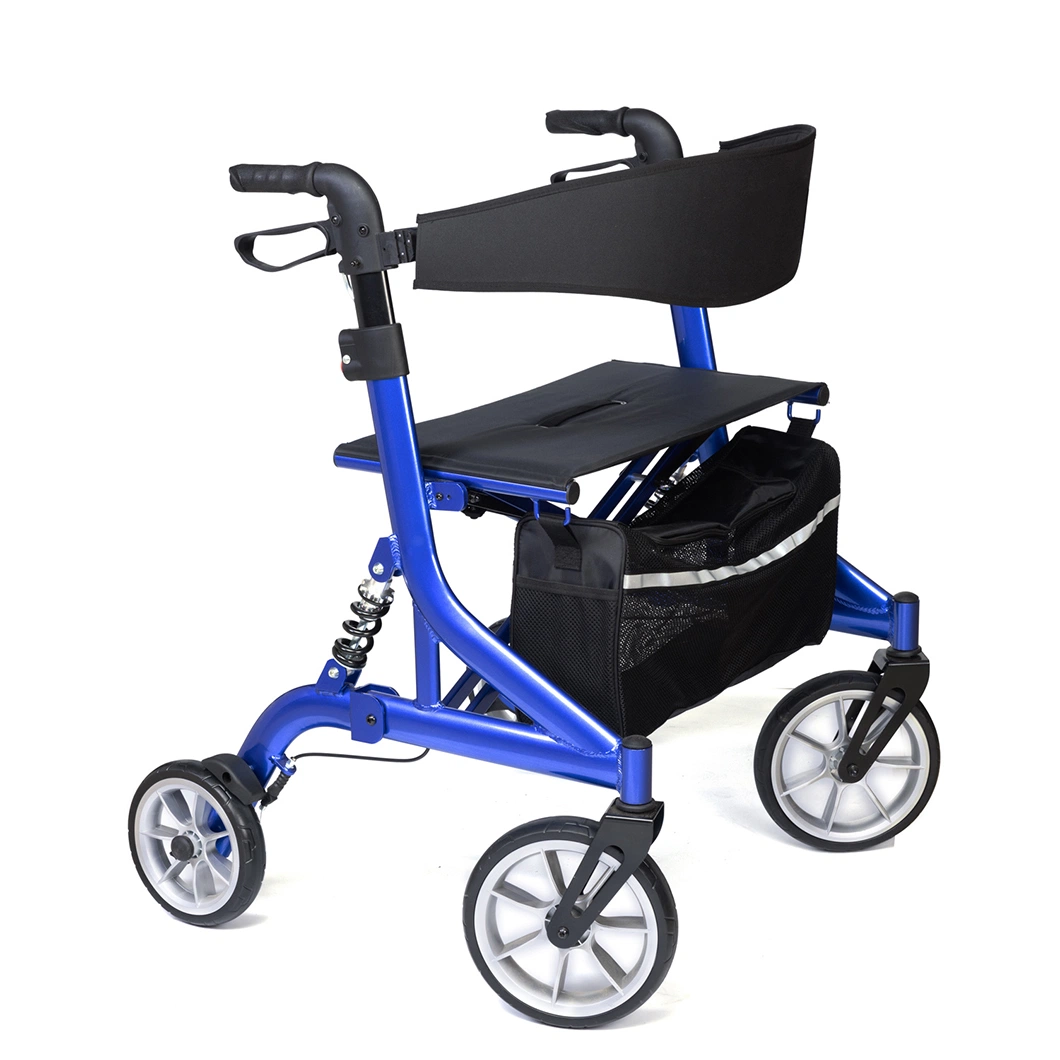 Heavy Duty 450 Lbs Indoor Outdoor Daily Use Blue Mobility Folding Rollator Walker with Comfort Handles