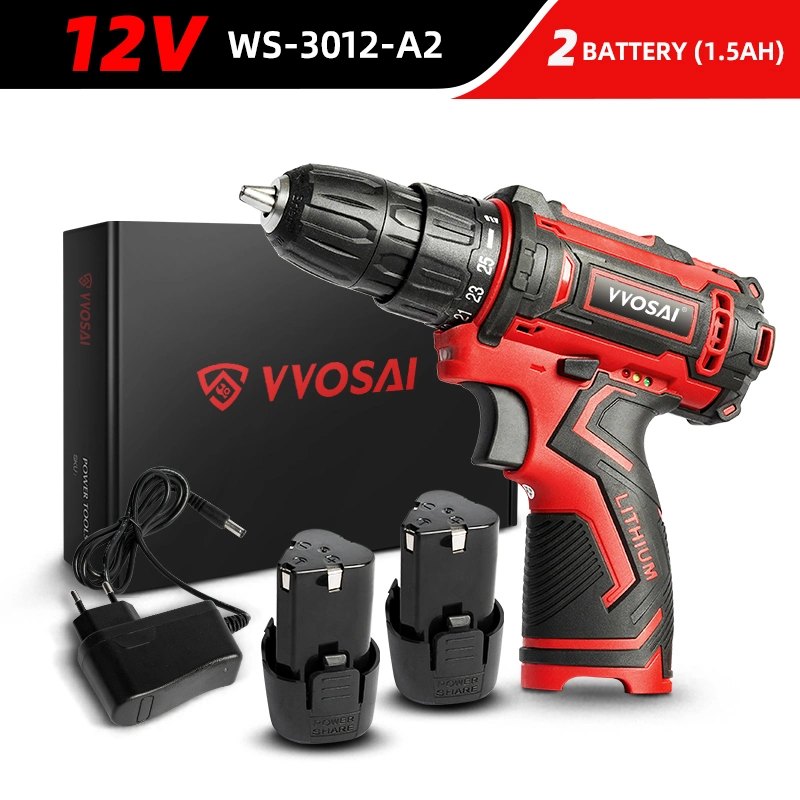 Ready Stock High Quality Vvosai 12V Battery Rechargeable Cordless Drill