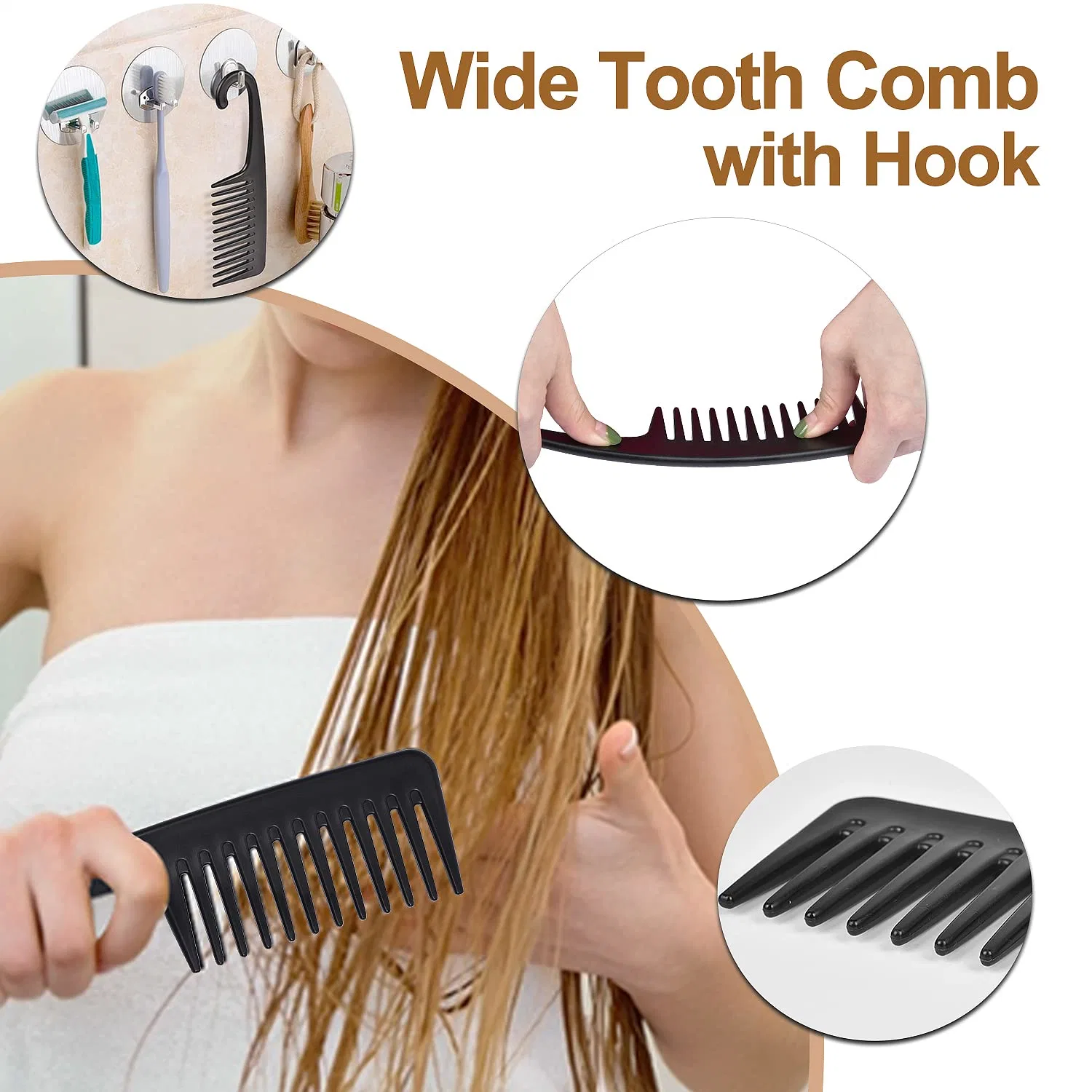 Detangling Brush Comb, Morgles Hair Brush Wide Tooth Comb for Curly Hair Brush with Rat Tail Comb Alligator Hair Clips Hair Comb for Black Natural Wavy Wet Hair