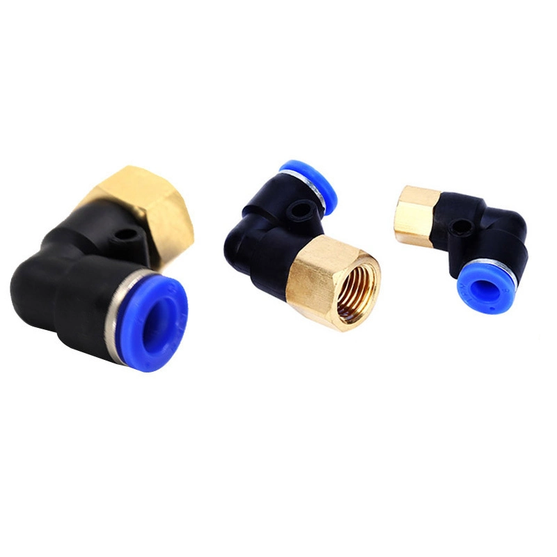 Plf 1/4 1/8 3/8 1/2 BSPT Female Thread Elbow L-Shape Plastic Brass Blue Threaded-to-Tube One-Touch Pneumatic Fittings