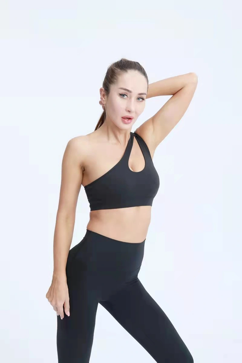 Spring and Summer Women's One-Shoulder Sports Bra Gather Sexy Fitness Yoga Underwear Bra