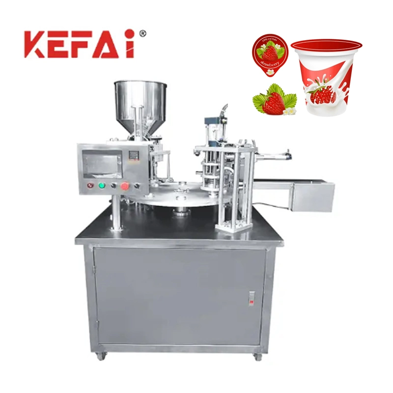 Machine d'emballage automatique Kefai pour remplissage et scellage de tasses de miel en pâte deux en un.