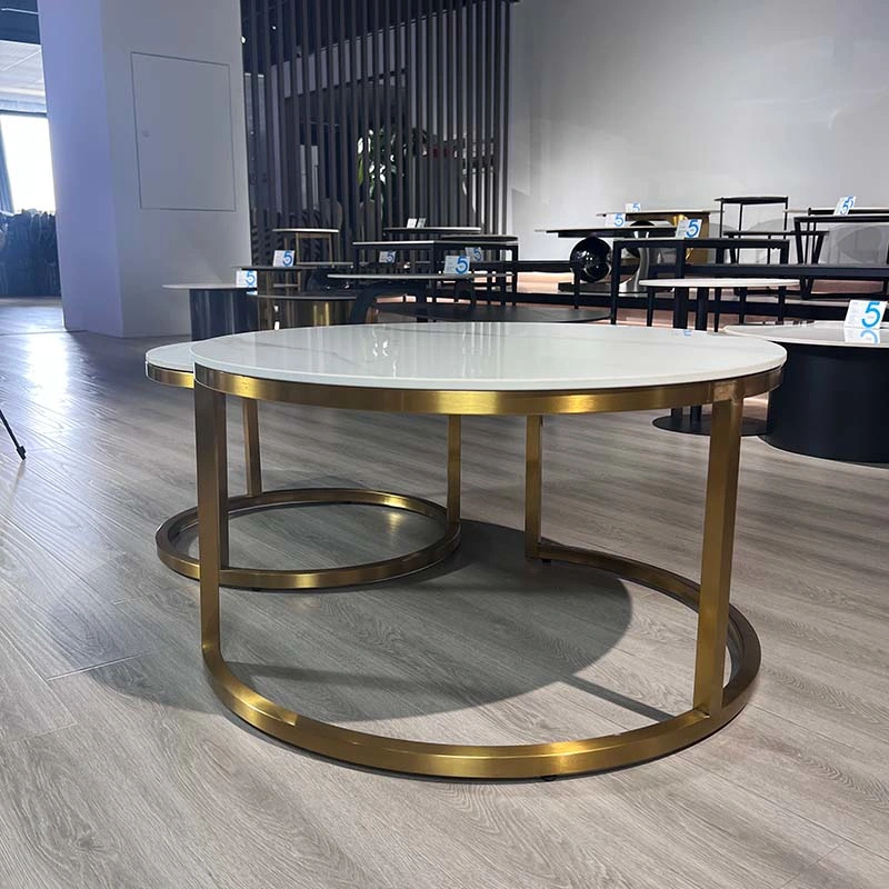 Luxury Living Room Home Furniture New Design End Table Glass Marble Top Set Sintered Stone Coffee Table with Stainless Steel Titanium