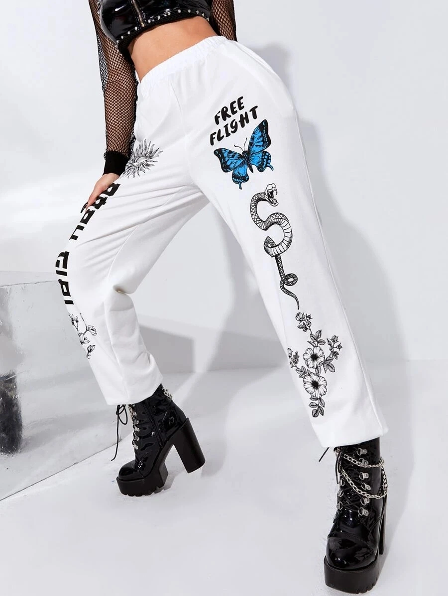 Nouvelle mode Cool Girl Style papillon et serpent pantalons de survêtement d'impression