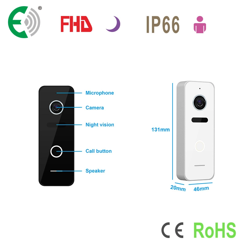 4-Wire WiFi 1080P 10.1" Video Doorphone Villa Intercom Kit with Touch Buttons and Wide View Angle Doorbell