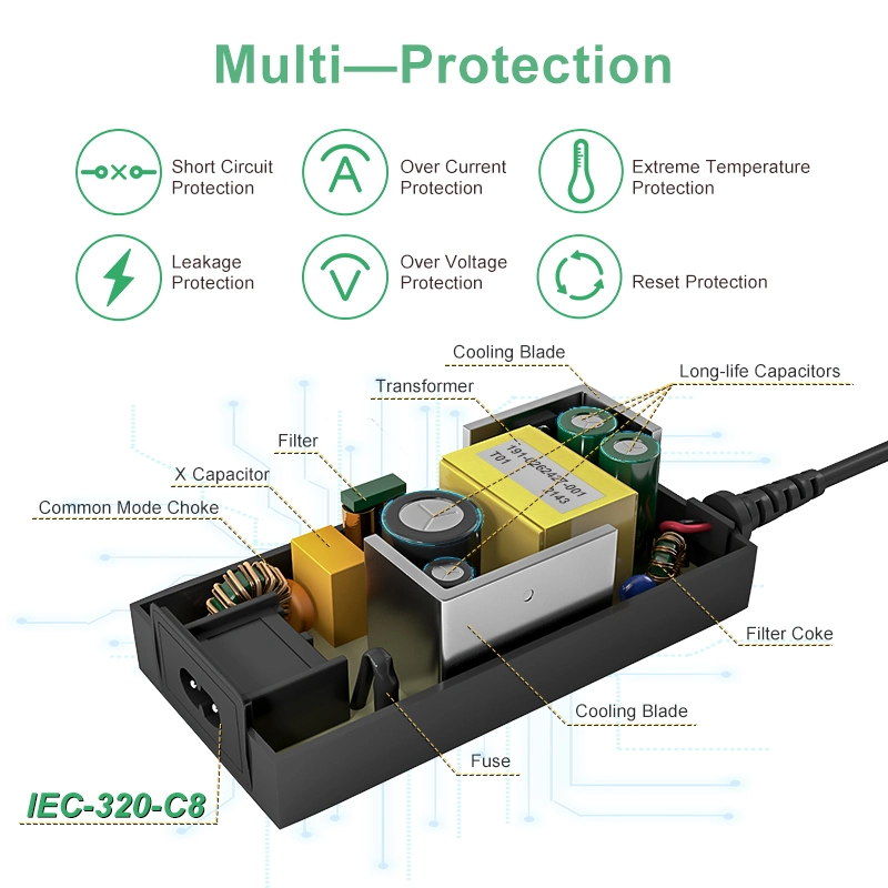 OEM AC 100-240V DC 5V 9V 10V 12V 13V 15V 19V 20V 24V 36V 42V 48V 56V 2A 3A 4A 5A 6A 7A 8A 10A Desktop Power Adapter Supply