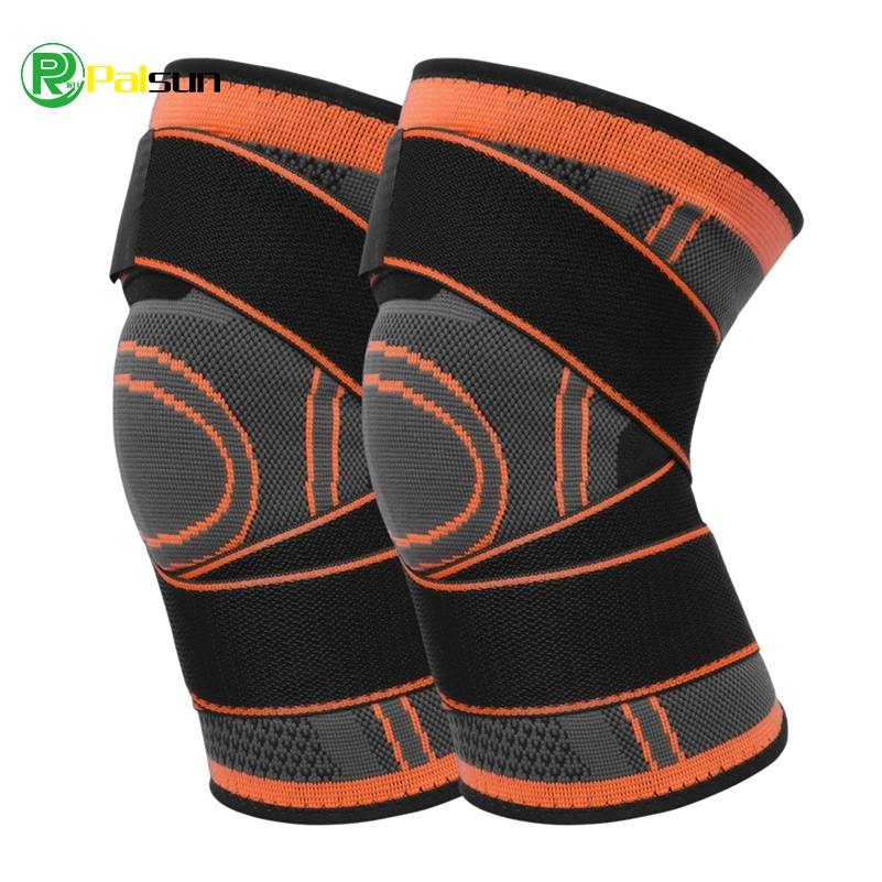 Almofada desportiva para os joelhos com pressão, correia de suporte elástica em nylon tricotada, equipamento de proteção leve e respirável para condução de basquetebol