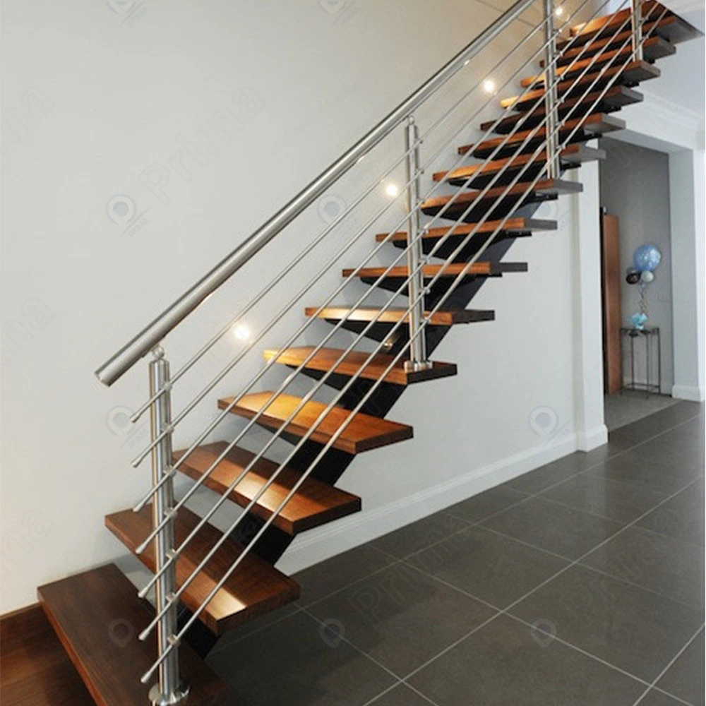 Orient Modern Wood Tread Stainless Steel Staircase Design Railing