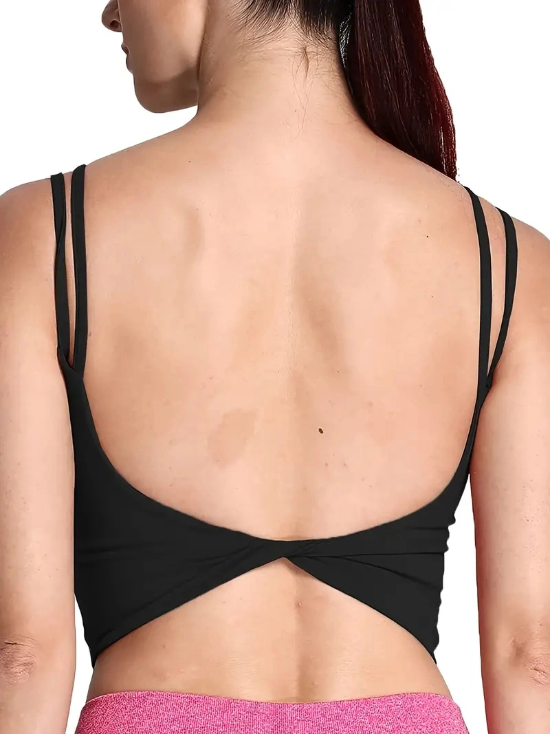 Soutien-gorge de sport dos torsadé pour femmes, tenue de sport, rembourré, dos nu, débardeur de yoga court pour la remise en forme.