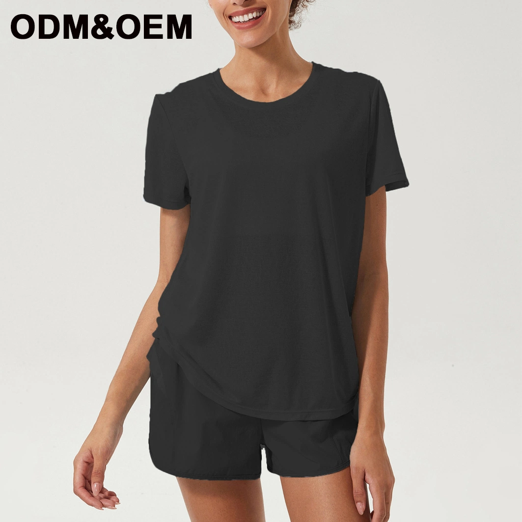 Wholesale Yoga Shirts Sportswear Fittess Tops Quick-Dry Yoga Top Gym Work Running Clothes Female Solid Loose Crop T-Shirts