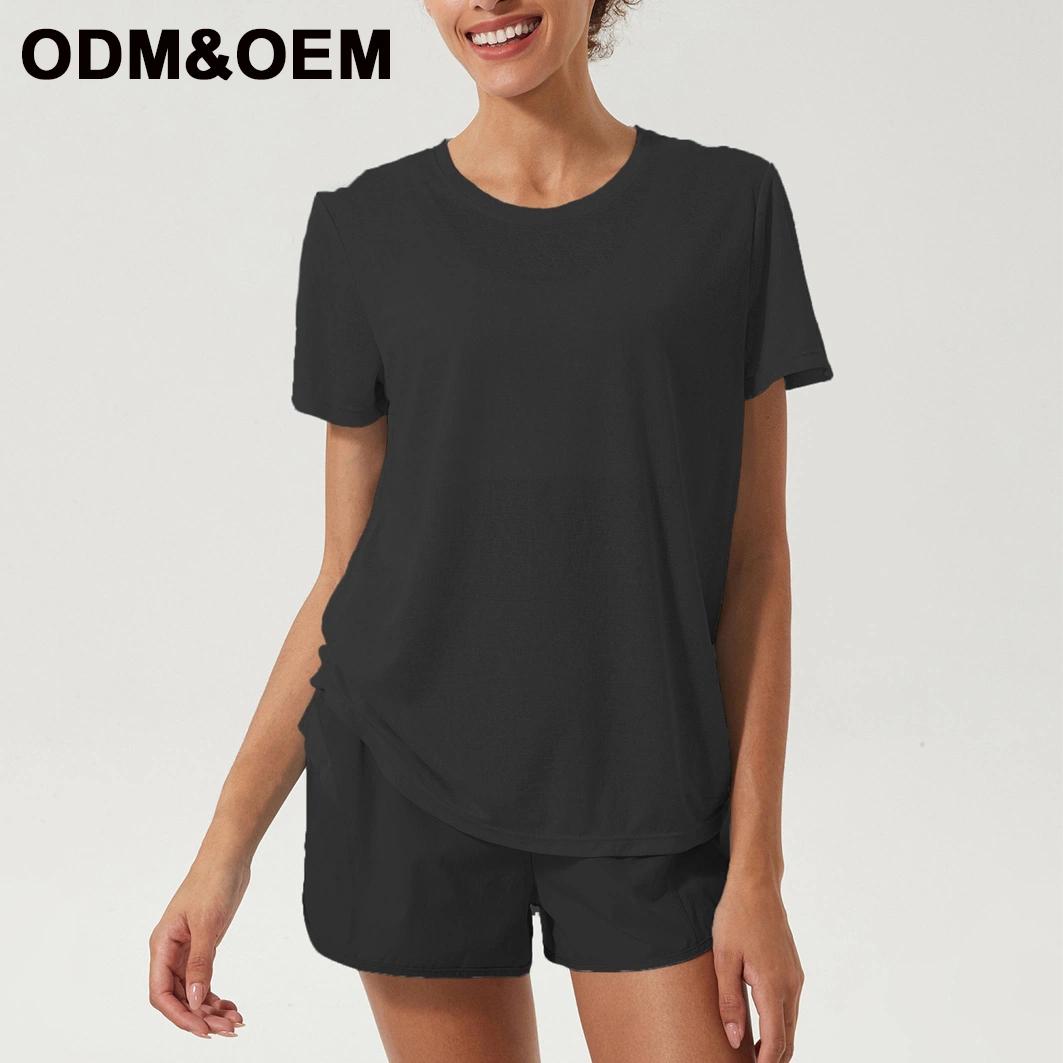 Chemises de Yoga de gros de vêtements de sport yoga Quick-Dry Fittess Tops Top Gym exécutant des vêtements de travail des femmes la récolte lâche solide T-shirts