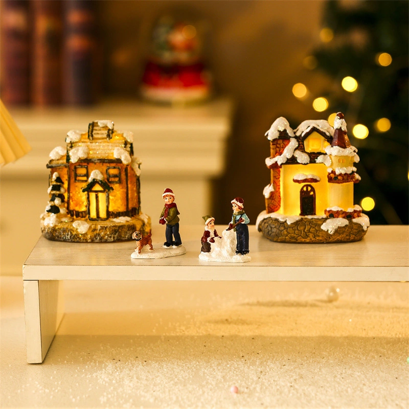 New Christmas Lighted Houses LED Christmas Village Warm Wood House Model