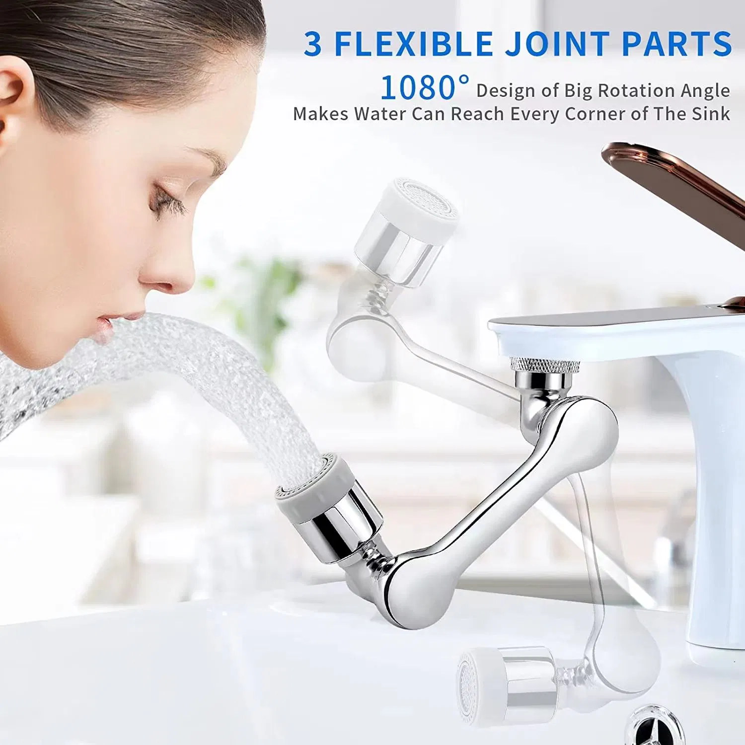 Rotating Faucet Extender with 2 Water Outlet Modes for Bathroom and Kitchen