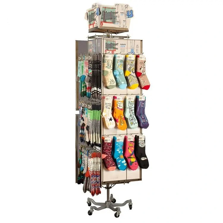 Custom Rotating Socks Display Rack Pop up Merchandising Freestanding Socks Stand Spinner Sock Display Fixture Design