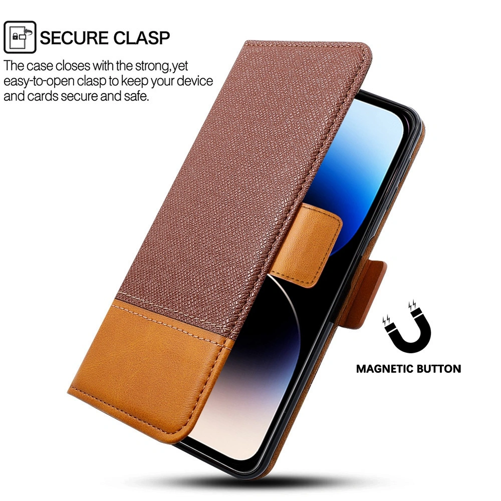 for iPhone 14 PRO Max PU Leather Phone Wallet Cover Color Splicing Shockproof Phone Case Stand - Brown