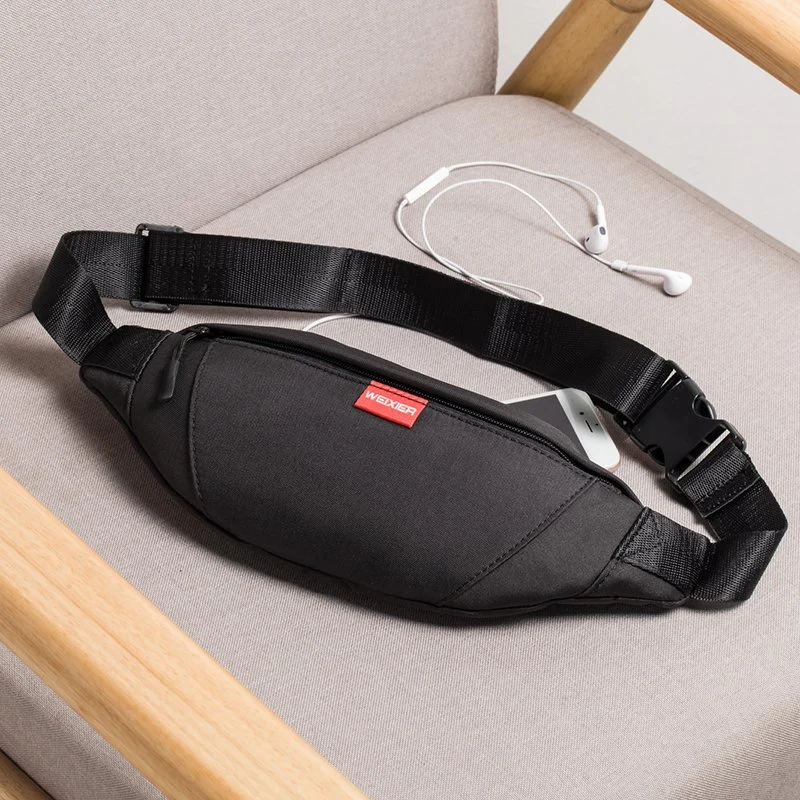 Fashion Cheap Man Nylon Fanny Pack Men Sports Casual Multi Pocket Travel Waist Bags with Earphone Hole