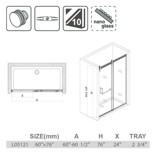 Matte Black Sliding Shower Enclosure with 10mm Tempered Glass