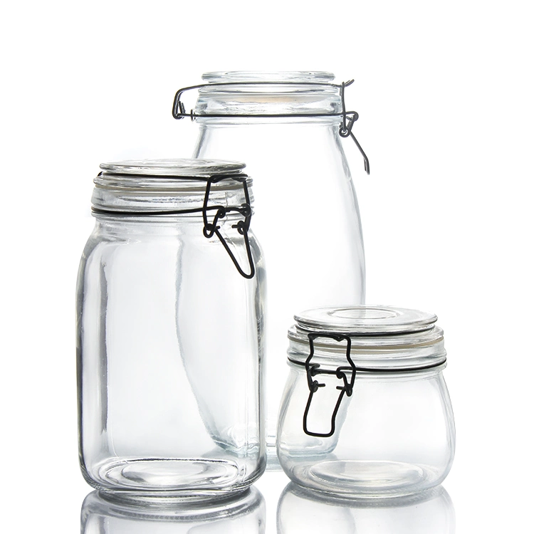 Personalized Custom Straight Side Spice Glass Storage Containers with Clip Lids