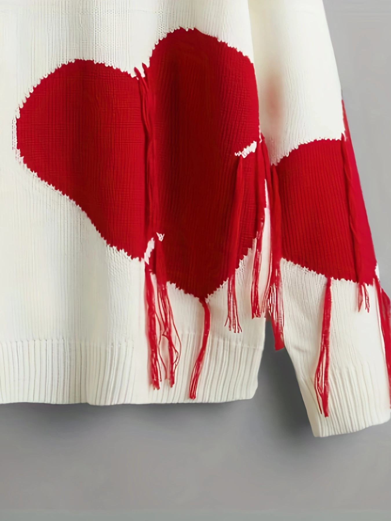 Heart-Shaped Fringe Draped Shoulder Sweater