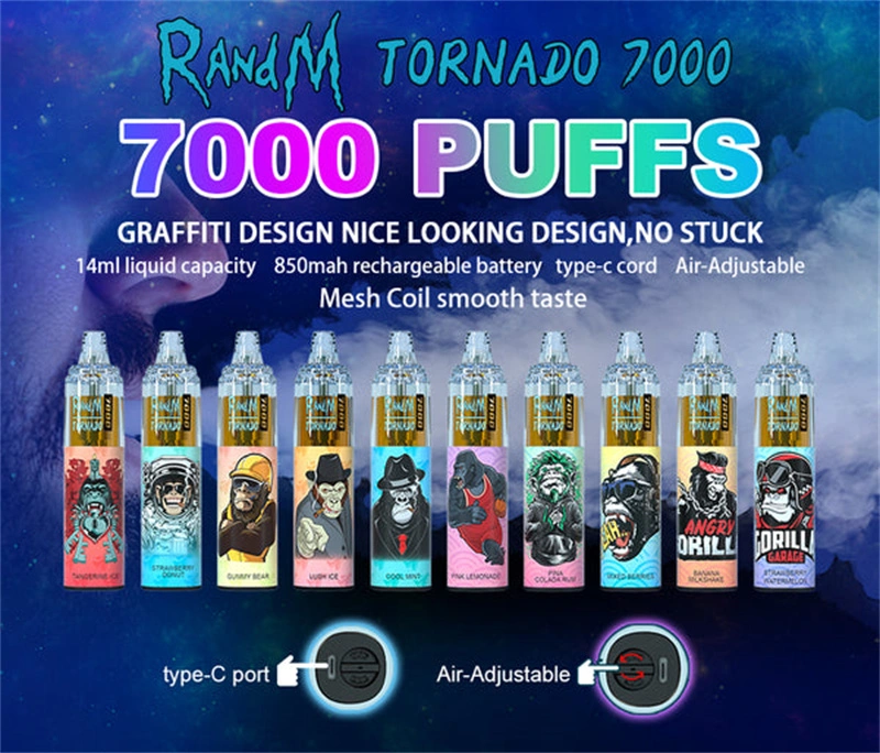 56 Regular Flavors Original Randm Tornado 7000 Puffs Disposable/Chargeable Vape Pen 2% & 5% Flashing RGB Tank Design 850mAh Type-C Rechargeable Disposable/Chargeable Mini vape