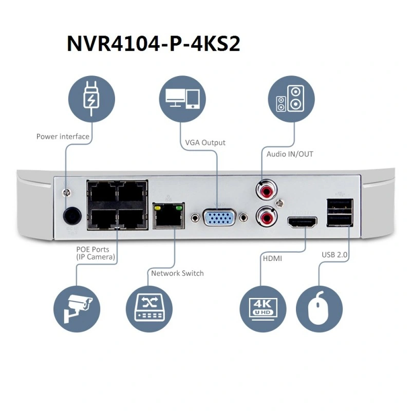 Dahua NVR4104-P-4ks2/L 4CH 4K 4 Channel Smart 1u 1HDD 4poe Network Video Recorder NVR DVR