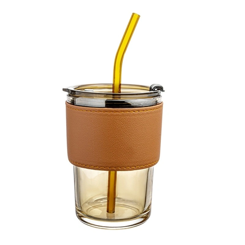 Color Grey Amber Drinking Tumbler Borosilicate Reusable Travel Coffee Glass Mug Cup Children Milk Cup with Straw and Lid