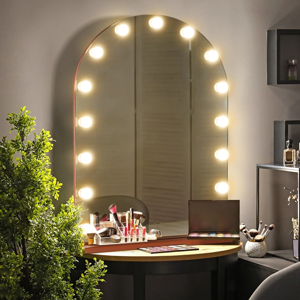 Wall Luxury Arch LED Table Mirror Hollywood Style Vanity Decor Makeup Large Standing Mirror