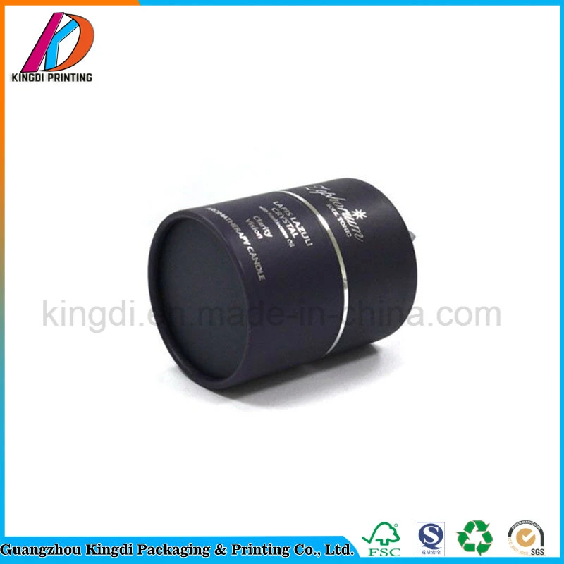 Black Cardboard Round Cylinder Candle Gift Box with Ribbon Handle