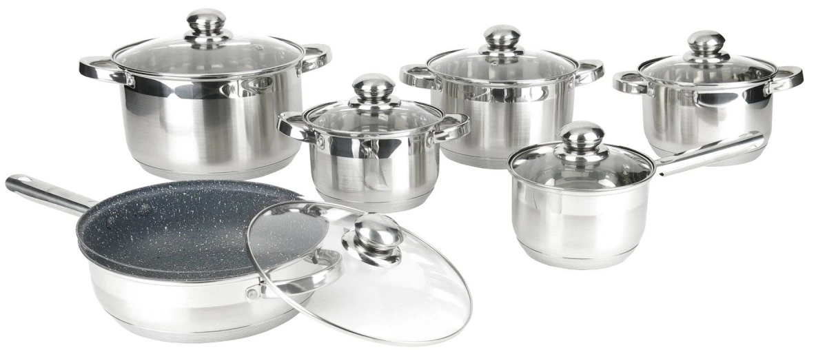 12pcs Classic Edelstahl Induktions-Kochgeschirr-Set mit 9ply Boden, inklusive Kochtopf, Bratpfanne, Aufläufe für Home Kitchen gesundes Kochen