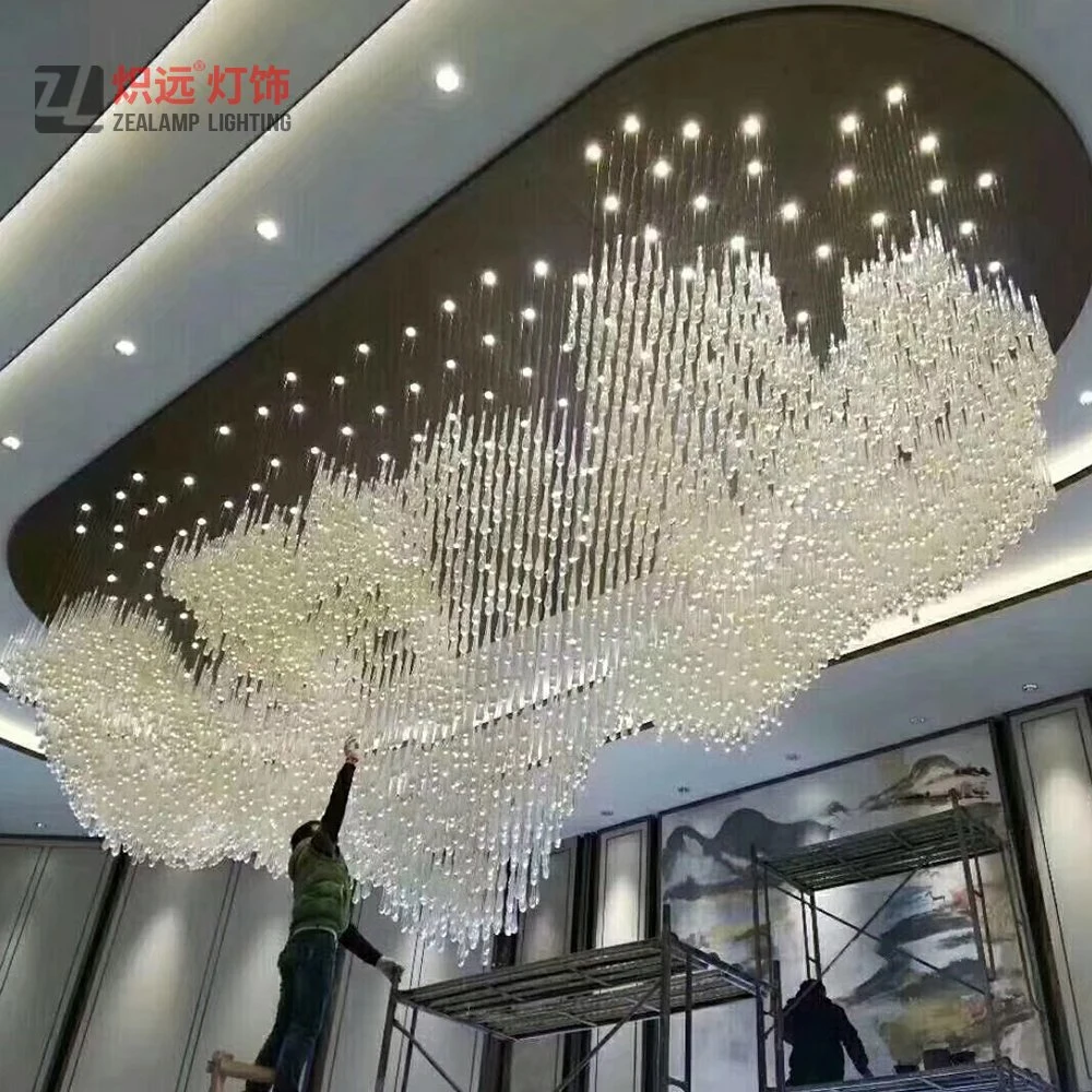 Modern Glass Drop Chandelier Big Interior Lighting for Hall Seating Area