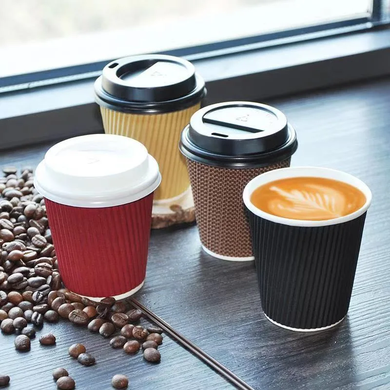 Copos de café biodegradáveis descartáveis Copos de papel Ripple Café Chá descartável Copos