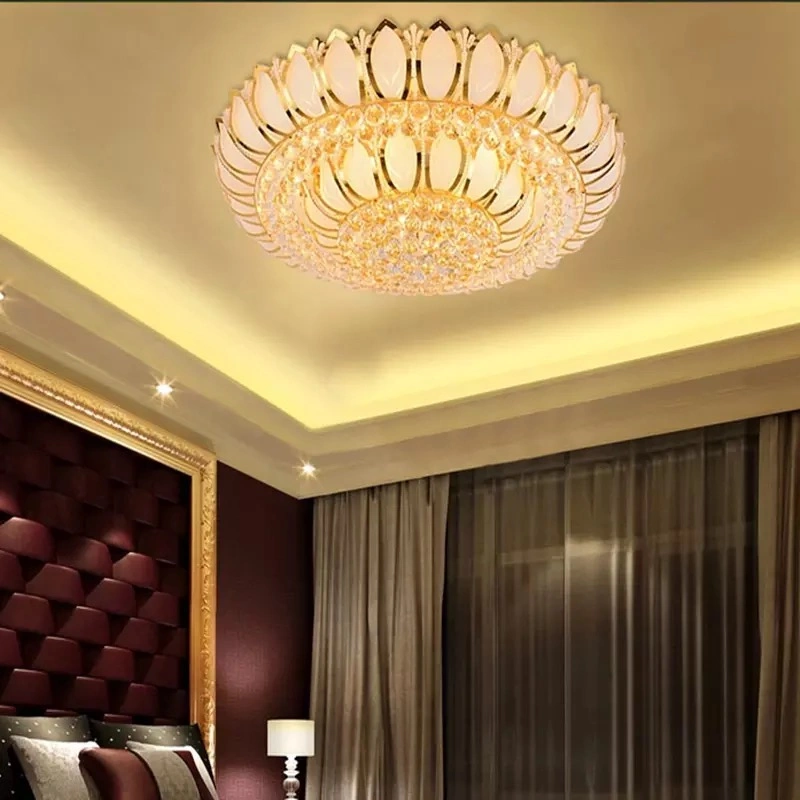 Modern Flower Round Shape LED Gold Luxury Bedroom Decoration Palace Villa Hallway Crystal Ceiling Lamp Fixture