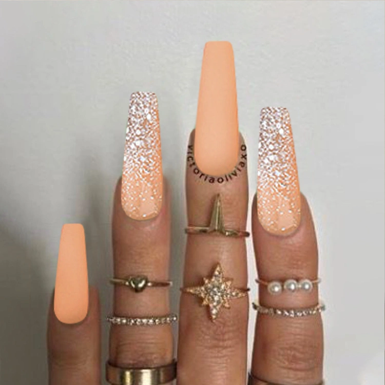 Wearing Nail Products Long Ballet Manicure French Fake Nail Patch Matte Glitter Powder Nail