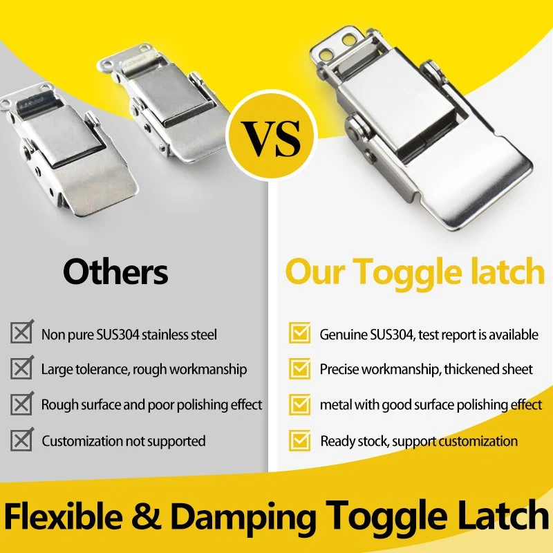 Industrial Stainless Steel Hardware Flexible & Damping Toggle Latch for Medical Devices with Lockhole Buckle Hasp