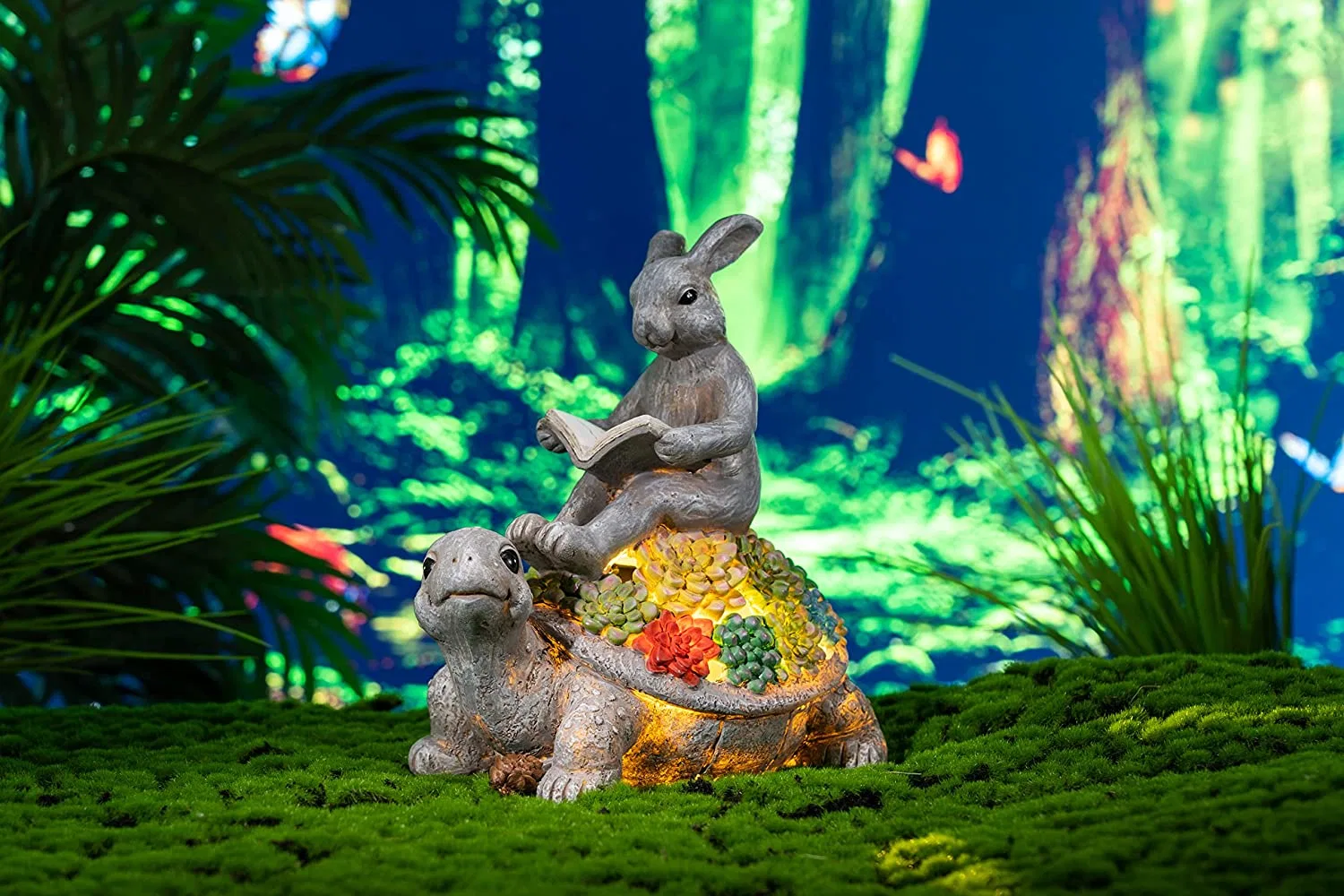 Arden Statues Rabbit Turtle Solar Easter Decoration Outdoor Statues Tortoise Bunny Statue Garden Gifts Decoration for Patio Balcony Porch Yard Decor