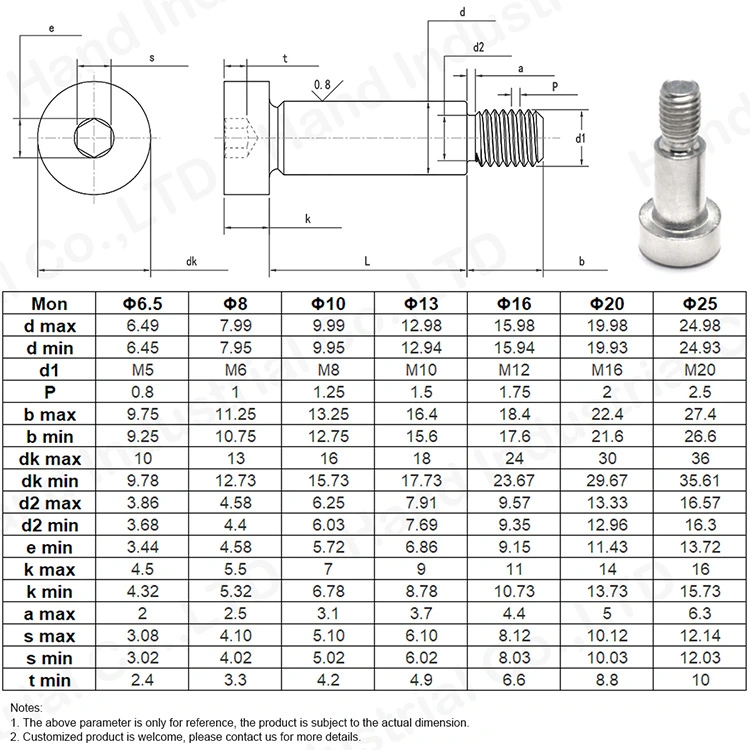 Customized Socket Hex Carriage Shoulder Bolt