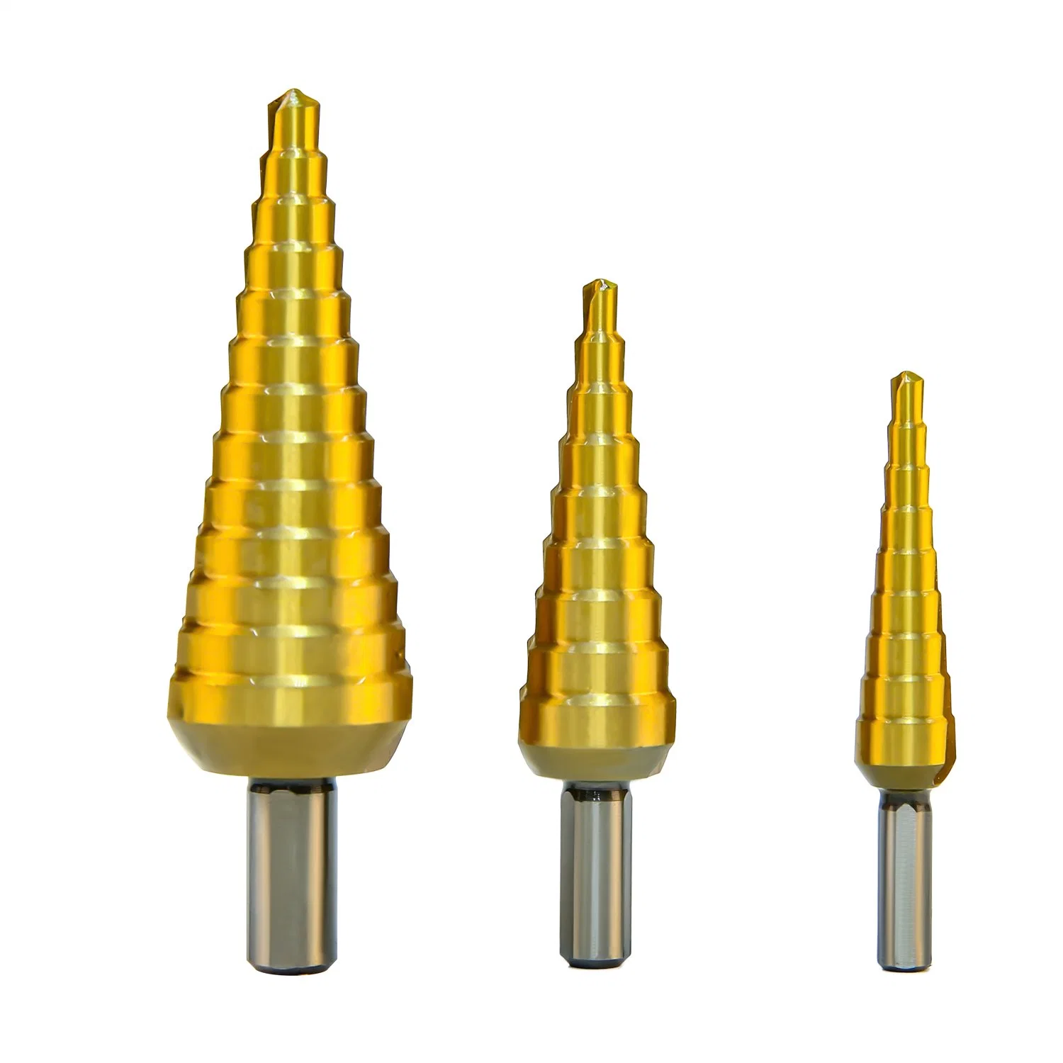 Goldmoon 3PCS High Speed Steel Straight Groove Titanium Plated Step Drill Bits for Sheet Metal Hole Drilling Cutting