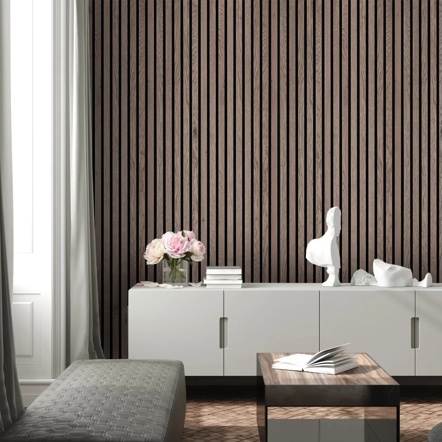 Soundproof Decor Polyester Wood Veneer Composition 3D Slats Ceiling Wooden Pet Acoustic Panels