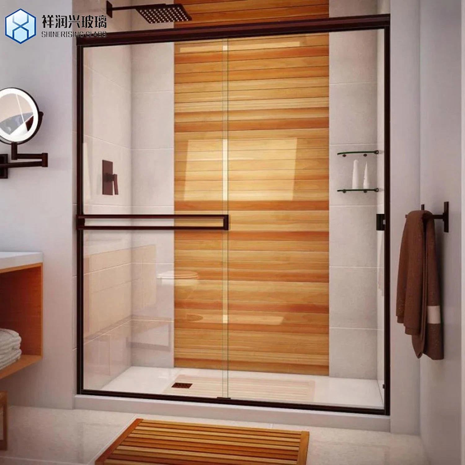Hotel Bathroom Low Iron Tempered Glass Frameless Sliding Shower Door Glass Bathroom Door
