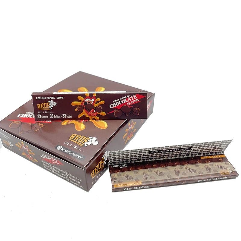 Bros 33 hojas Chocolate Flavored Natural 110*44 mm King Size Slim 25 Folletos papel rodante de cigarrillos