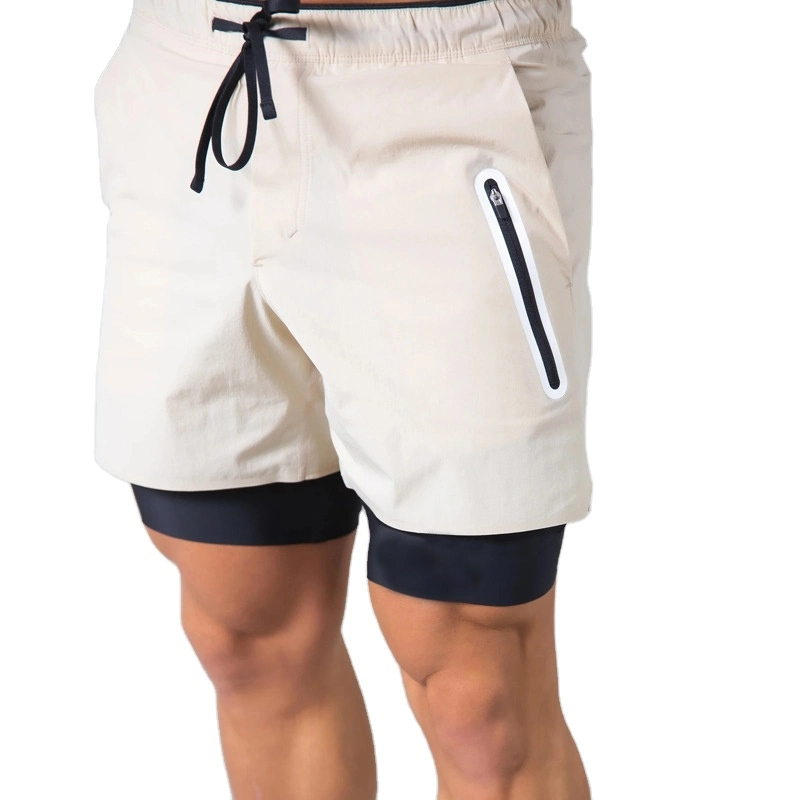 Pantalón corto de running para hombre 2 en 1 Double-Deck Quick Gimnasio Seco Deportes pantalones cortos Fitness jogging pantalones cortos de entrenamiento Deportes para hombre Corto