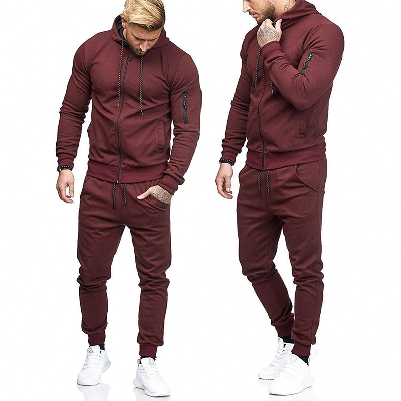 2 Stück Casual Männer Pullover Track Anzüge Full Zipper up Sport Sweatsuit Athletic Hooded Jacket Training Jogger Hose Sportswear für Laufübung