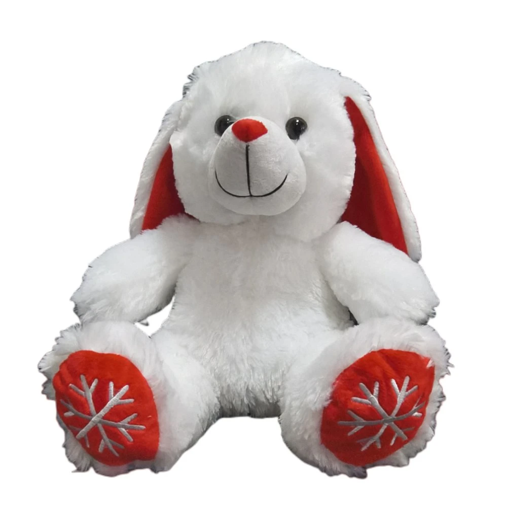 Wholesale Custom Plush Toy White Body 15cm Sitting Bunny with Long Ear Children Gift Soft Stuffed Animal Rabbit Toys Embroidered Feet Rabbit Toy