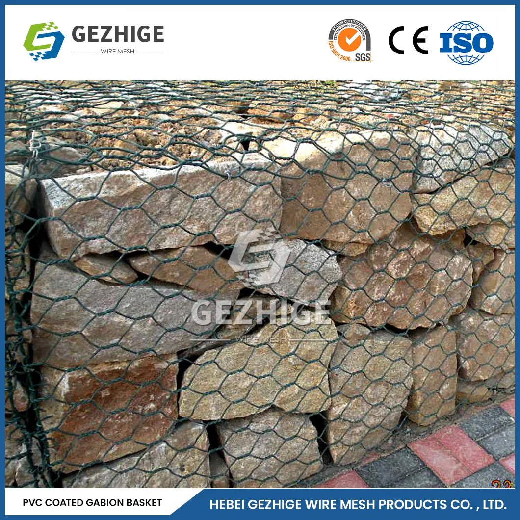 Gezhige 60X80 mm Gabion Korb sechseckiges Netz 4,0mm selbstschneidige Draht Dicke Verzinkt / PVC beschichtet / Gabion Drahtgitter China Eisendraht Sechseckige Gabionenwand Aus Mesh