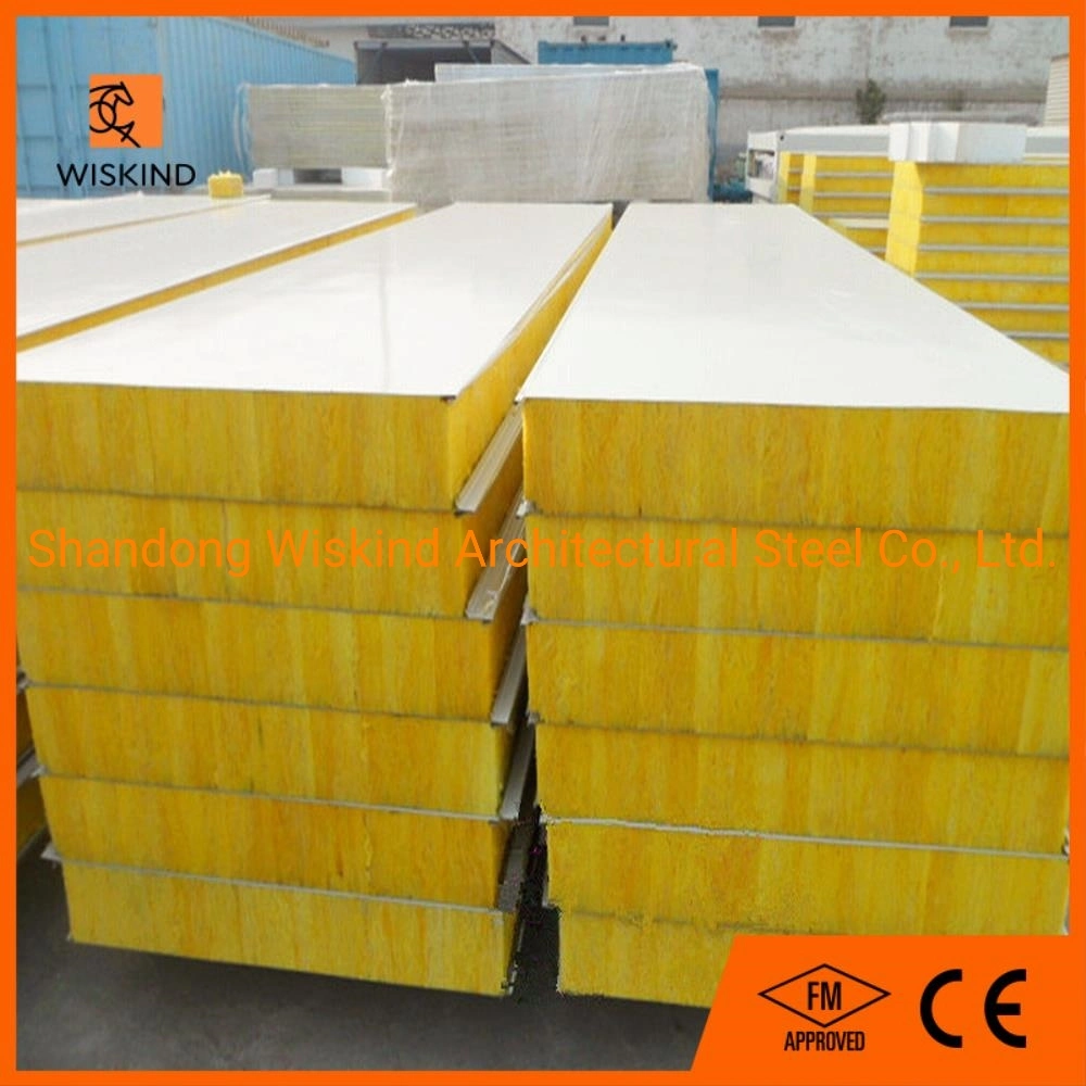 High Strength 64kg/M3 Density Glass Wool +PU Outer/Inner Wall/Roof Composite Panel for Steel Building with ISO