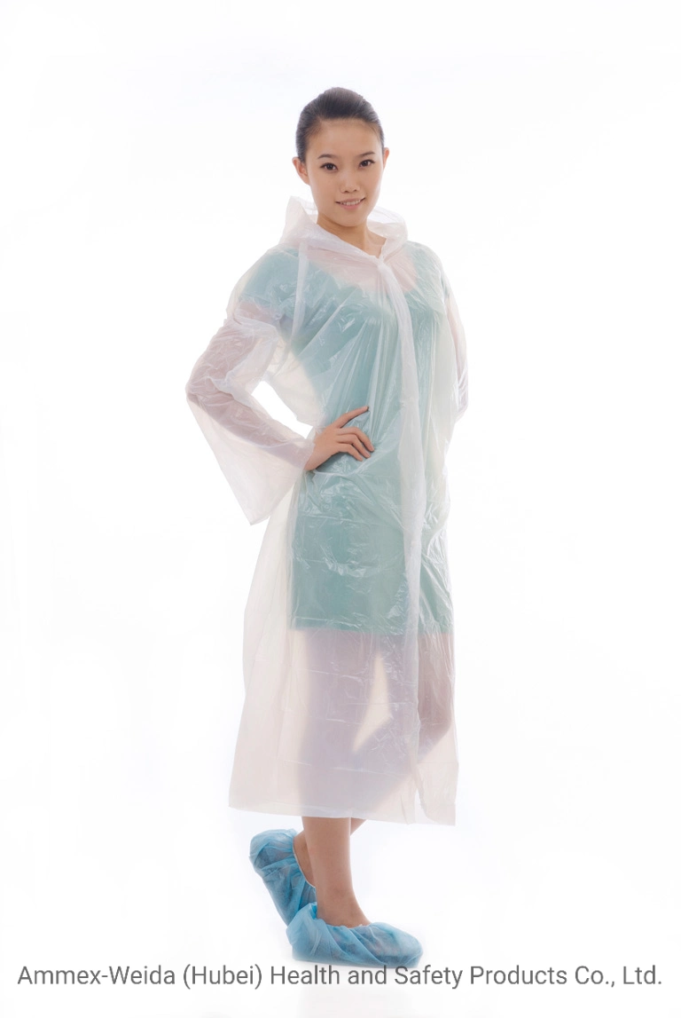 Disposable Use Protective PE Visitor Coat with Hood for Body Protection in Workshop/Factory