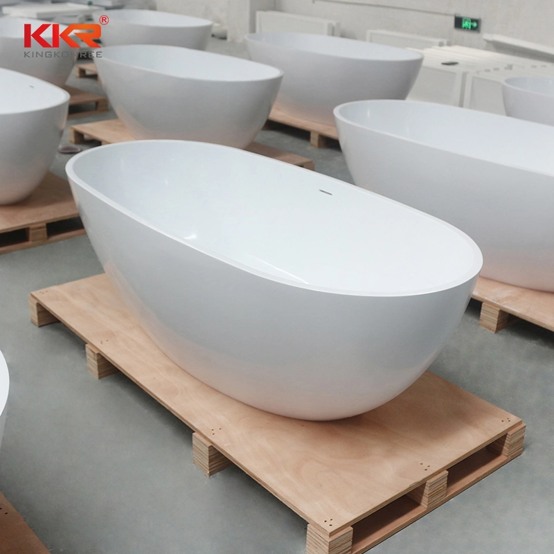 Classic Oval Shaped Solid Surface Acrylic Stone White Freestanding Tub 170cm for Bathroom