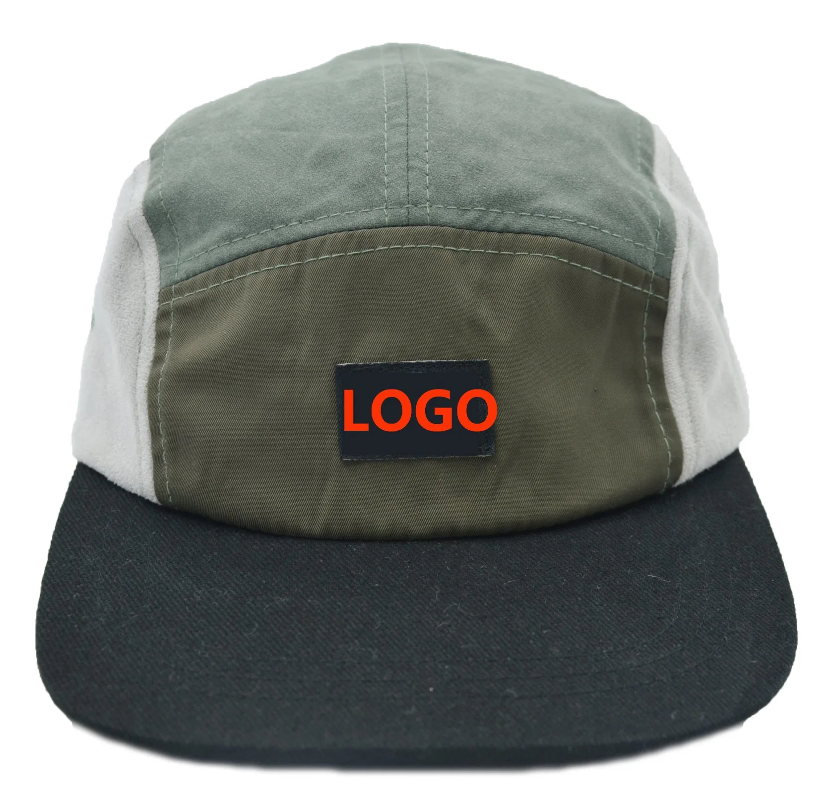 Wholesale/Supplier Chamois Splice Five-Piece Hat Fat Tongue Cap with Cusomized Logo BSCI, Oeko Tex